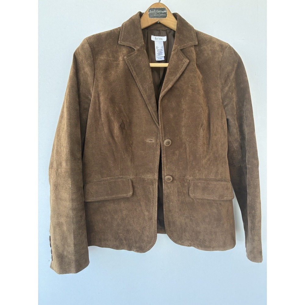 VTG 90s Liz & Co Brown‎ Suede Two Button Jacket Womens Small Heritage